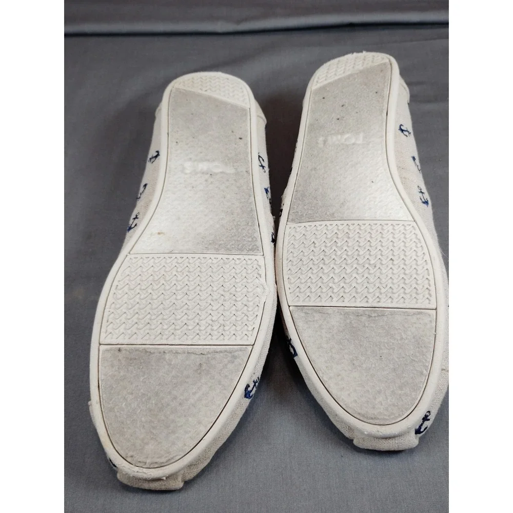 TOMS Shoes Women 11 Anchor Nautical Canvas Casual Slip On Espadrille Flats Beach